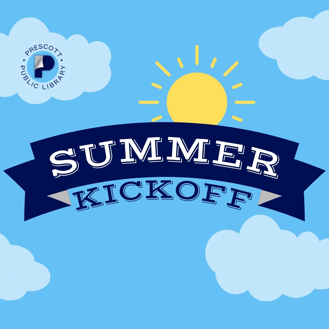 Summer Kickoff banner in the sky with clouds and the sun
