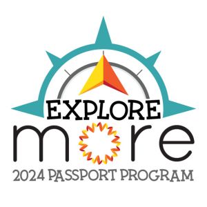 Explore MORE 2024 Passport Program logo in shape of a compass