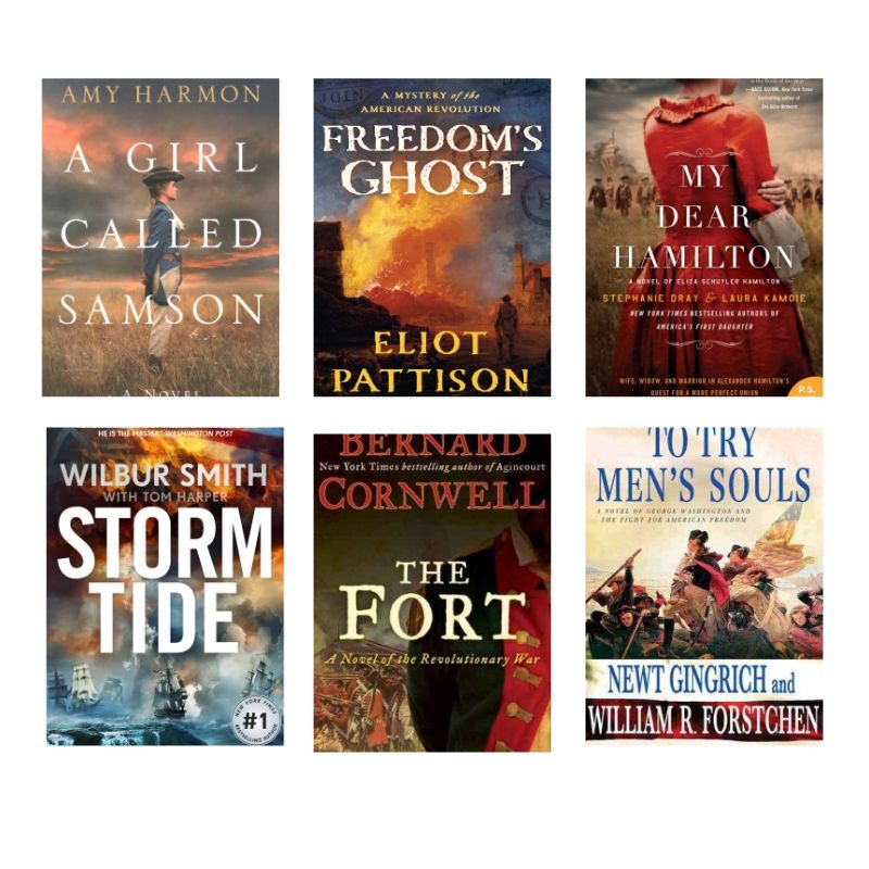 a grid of 6 fiction books about the American Revolution  