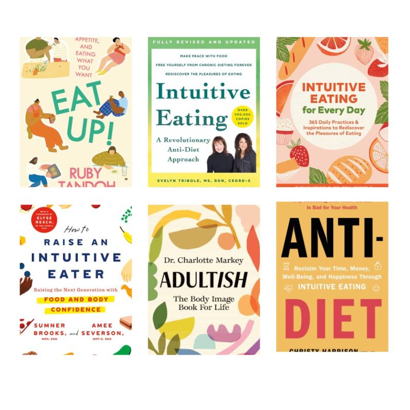 a grid of 6 books about intuitive eating and body love