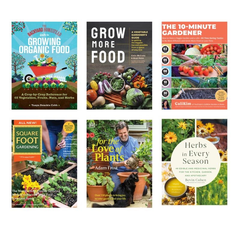 A collection of book covers all about growing and gardening.